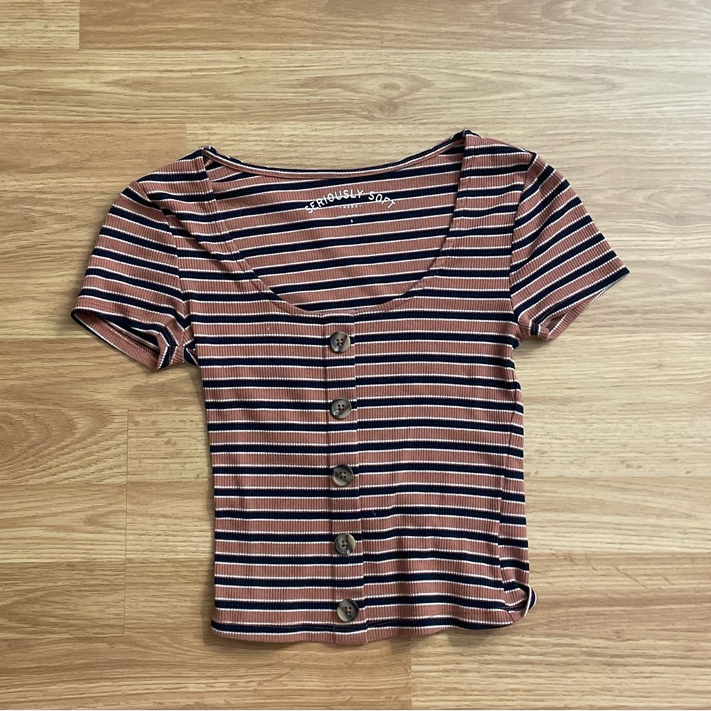 cute striped crop shirt button up small